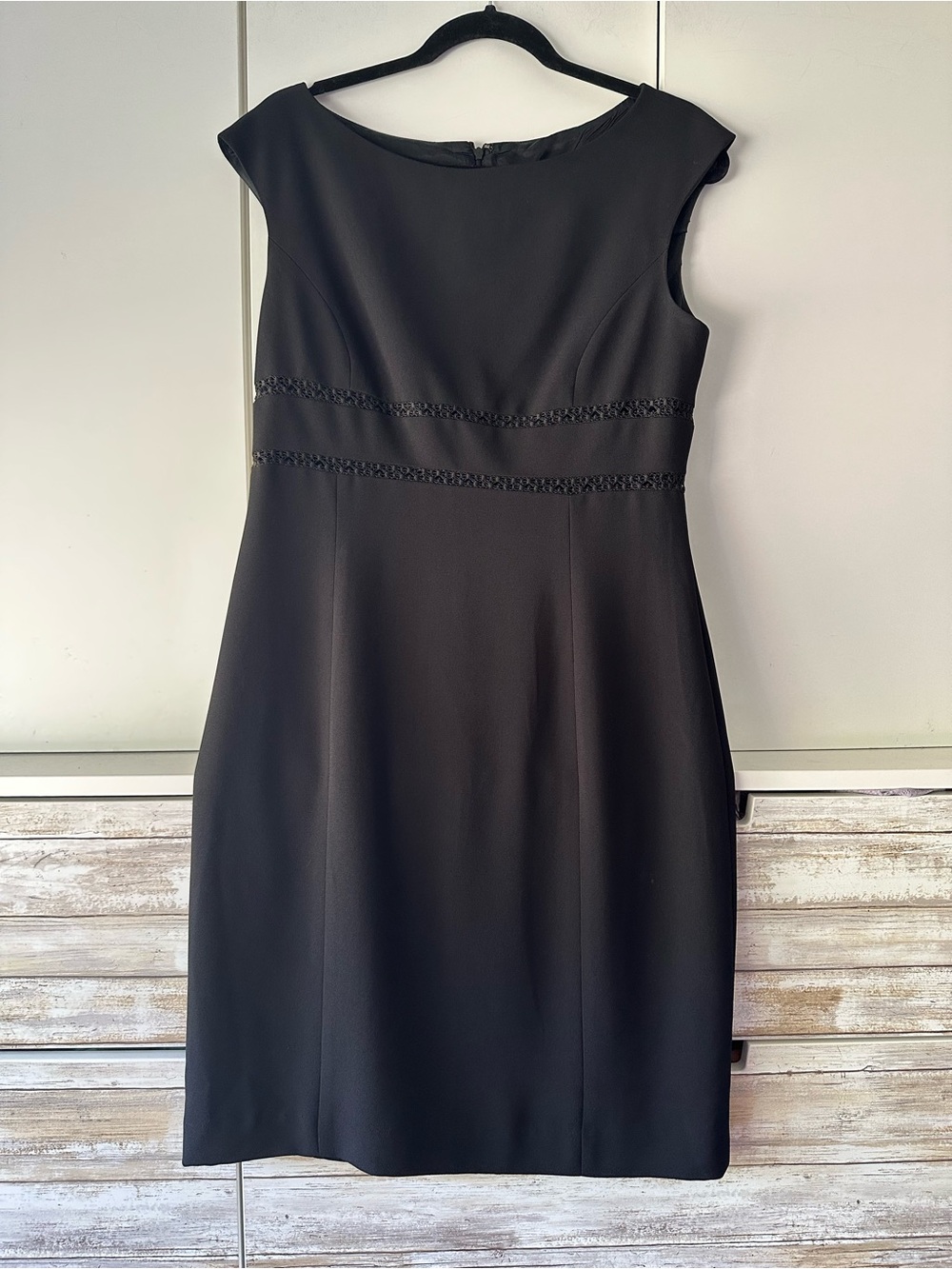 🖤 David Warren New York Black Lace Trim Sheath Dress Size 8